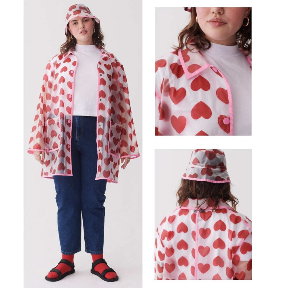 Lazy Oaf See Through Heart Mac Translucent Rain Jacket Oversize Size L / XXL fit - Picture 15 of 17